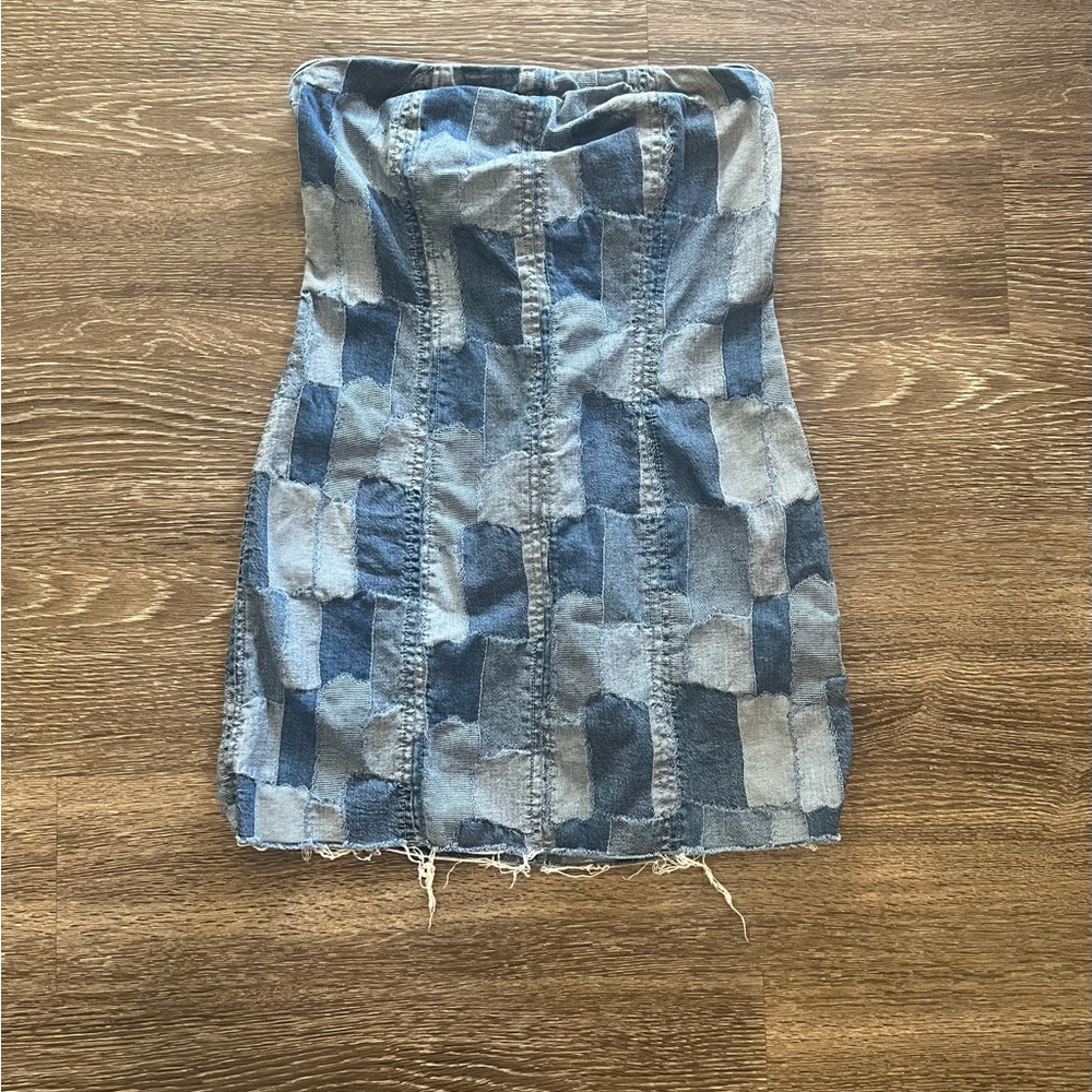 Wild Fable Strapless Denim Patchwork Mini Dress - image 3